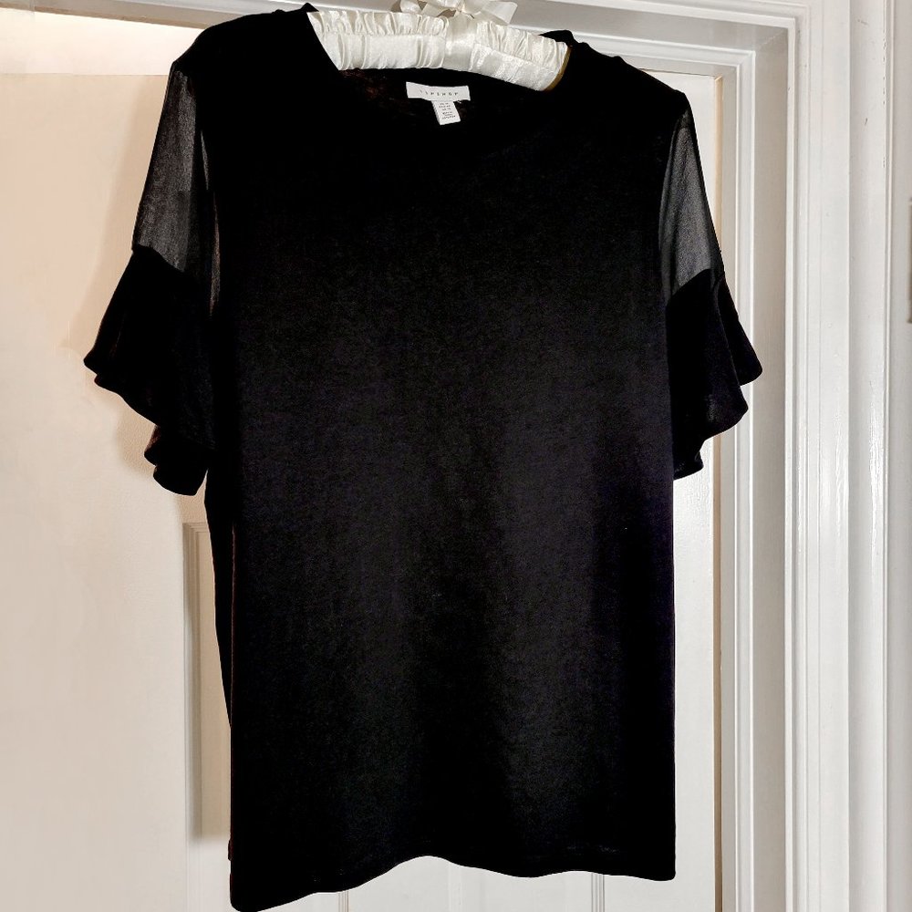 Topshop Sheer Flutter Sleeve Black Tee New without Tags